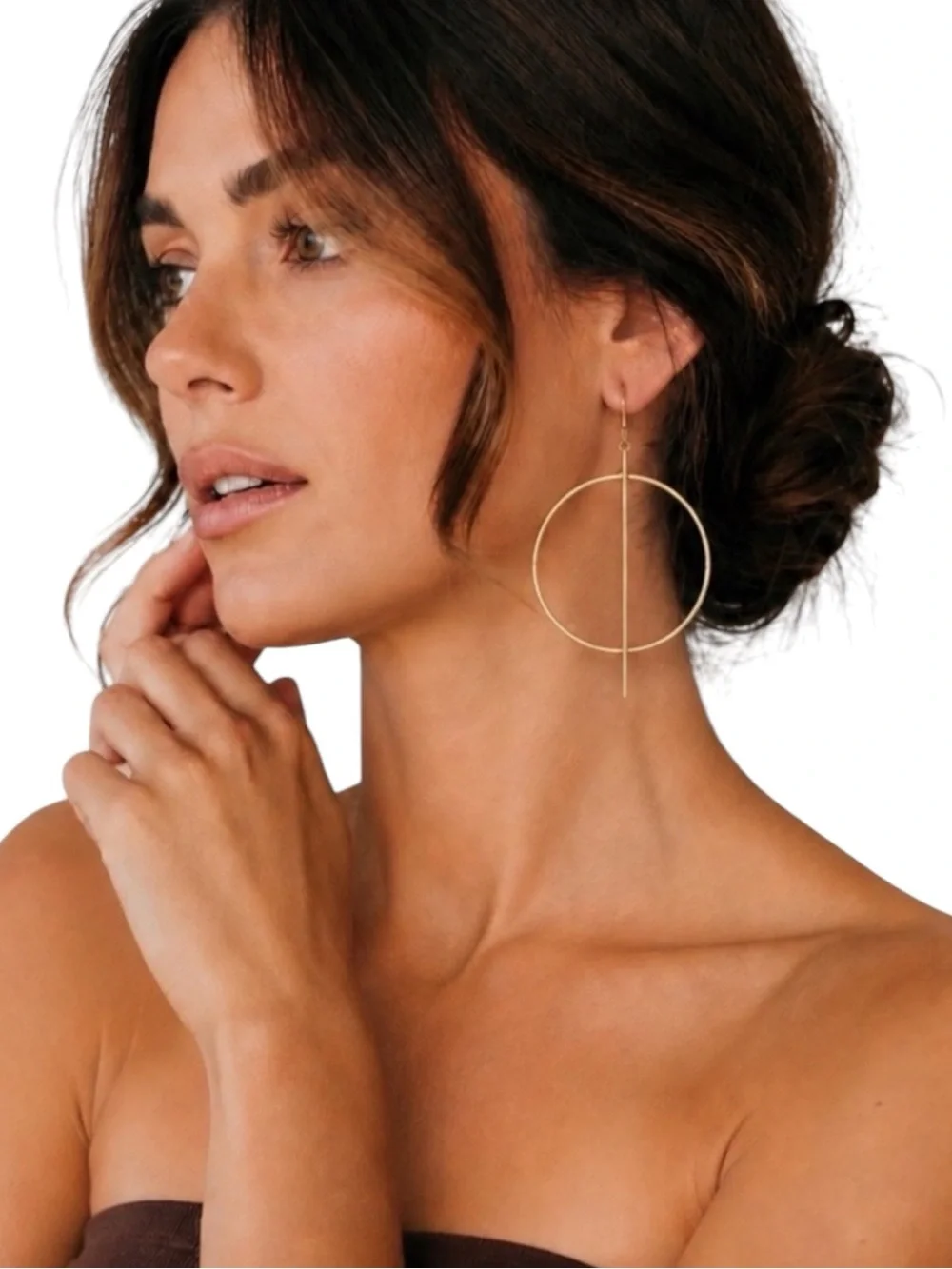 Plunder Modern Gold Circle & Bar Drop Earrings - Gold